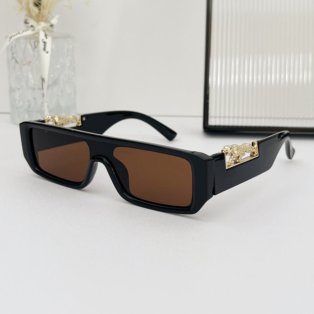 (6 PACK) Wholesale Sunglasses Small Vintage Square Trendy One Piece Unique 2024 - BulkSunglassesWholesale.com - Black Frame Tea Lens