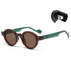 (6 PACK) Wholesale Sunglasses New Arrival Round Vintage Small 2023 - BulkSunglassesWholesale.com - Tea Frame Green Temple Black Grey