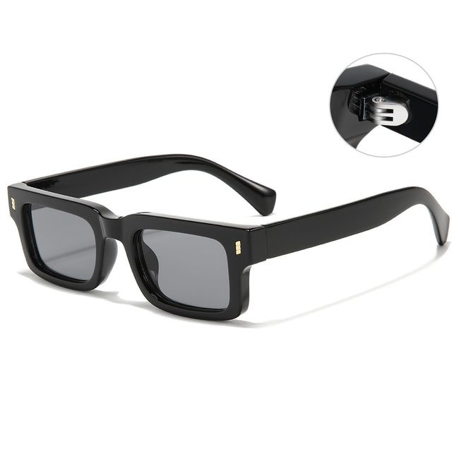 (6 PACK) Wholesale Sunglasses Men Vintage Small Women 2023 - BulkSunglassesWholesale.com - Shiny Black Frame Black Grey Hover Image