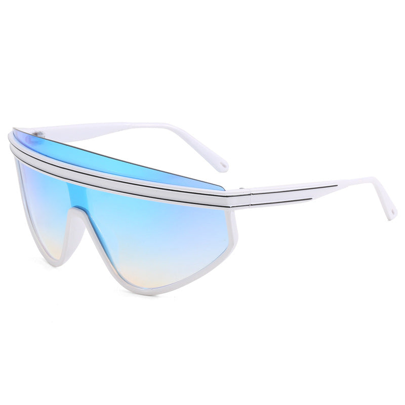 (12 PACK) Wholesale Sports Sunglasses Cyber Punk Sport Unisex Unique Cycling 2023 - BulkSunglassesWholesale.com - White Frame Gradient Blue