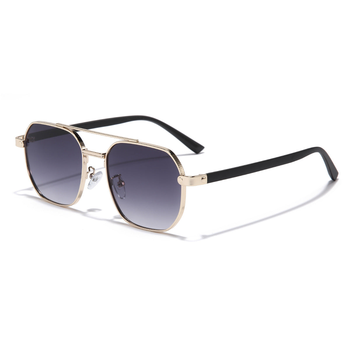 (6 PACK) Wholesale Sunglasses New Arrival Metal Double Bridge Men Oversized Women 2023 - BulkSunglassesWholesale.com - Gold Frame Gradient Grey Gradient