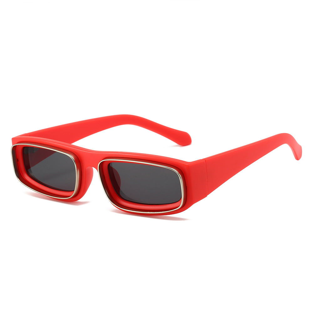 (6 PACK) Wholesale Sunglasses New Arrival Square Unique Metal Fashion 2024 - BulkSunglassesWholesale.com - Red Frame Black Lens