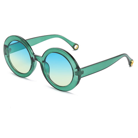 (6 PACK) Wholesale Sunglasses Fashion Round Colorful Unisex Street Trendy 2023 - BulkSunglassesWholesale.com - Green Frame Blue Yellow