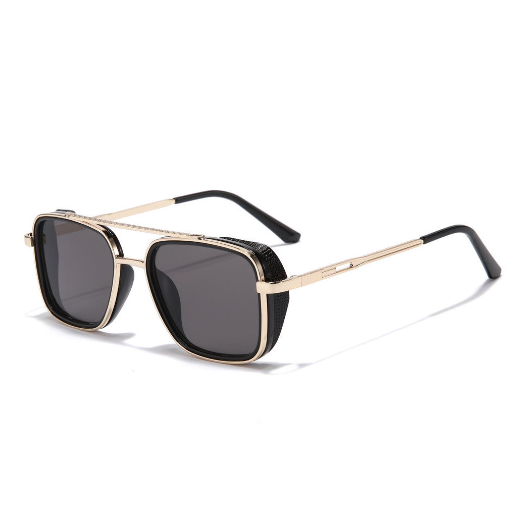 (6 PACK) Wholesale Sunglasses Vintage Metal Punk Double Bridge Aviator Women New Arrival 2023 - BulkSunglassesWholesale.com - Gold Frame Black Black Lens