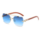 (6 PACK) Wholesale Sunglasses Double Bridge Cut Edge Leopard Head Wood Grain New Arrival Colorful Street Trendy 2024 - BulkSunglassesWholesale.com - Gold Frame Gradient Blue Lens