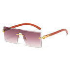 (6 PACK) Wholesale Sunglasses New Arrival One Piece Square Rimless Wood Grain Unique Trendy 2024 - BulkSunglassesWholesale.com - Gold Frame Gradient Purple Red
