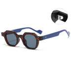 (6 PACK) Wholesale Sunglasses Polygon Women Small Men New Arrival 2023 - BulkSunglassesWholesale.com - Leopard Print Frame Blue Temple Black Grey