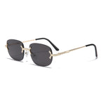 (6 PACK) Wholesale Sunglasses Vintage Small Oval Women Rimless Fashion New Arrival 2023 - BulkSunglassesWholesale.com - Gold Frame Black Black Lens