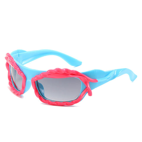 (6 PACK) Wholesale Sunglasses 2023 - BulkSunglassesWholesale.com - Blue Frame Black Lens ( Red )