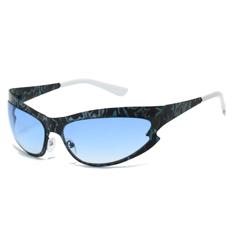 (6 PACK) Wholesale Sunglasses New Arrival Cat Eye Unique Fashion Cycling Sport 2023 - BulkSunglassesWholesale.com - Black Frame Gradient Blue Lens