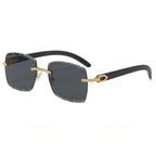 (6 PACK) Wholesale Sunglasses Rimless Cut Edge Square Rhinestone Unique Fashion Wood Grain Street Trendy 2023 - BulkSunglassesWholesale.com - Grey