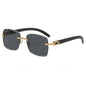 (6 PACK) Wholesale Sunglasses Rimless Cut Edge Square Rhinestone Unique Fashion Wood Grain Street Trendy 2023 - BulkSunglassesWholesale.com - Grey