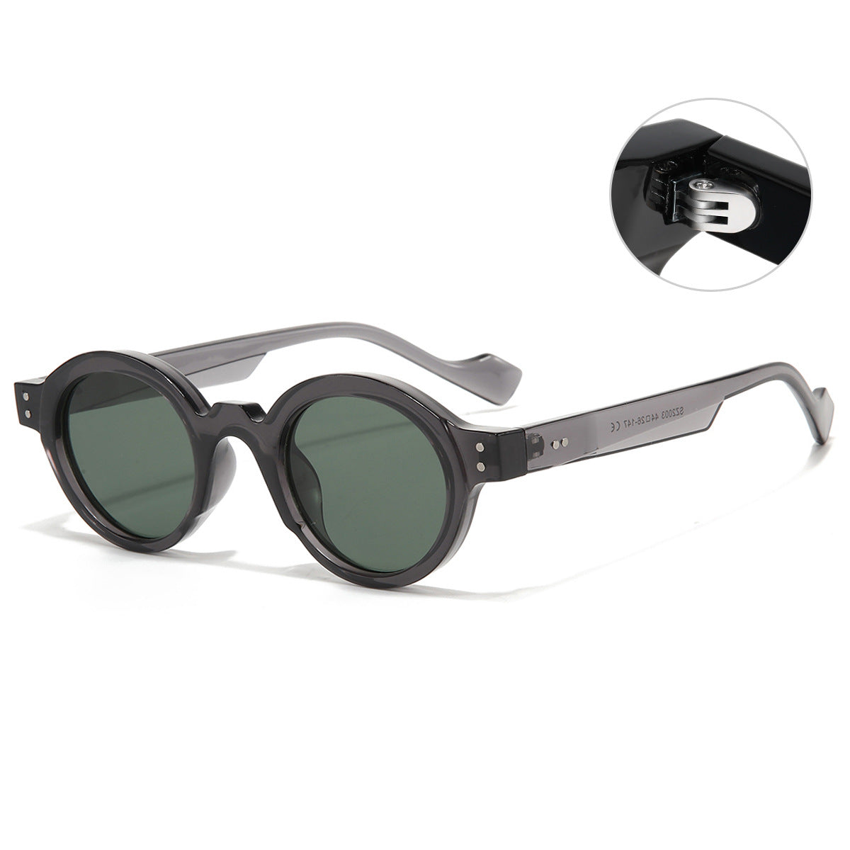 (6 PACK) Wholesale Sunglasses New Arrival Round Vintage Small 2023 - BulkSunglassesWholesale.com - Clear Grey Frame Green