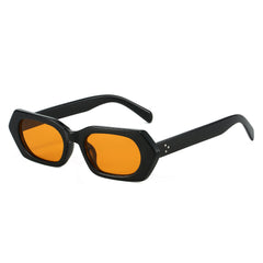 (6 PACK) Wholesale Sunglasses New Arrival Polygon Unique Fashion Women 2023 - BulkSunglassesWholesale.com - Black Frame Orange Lens