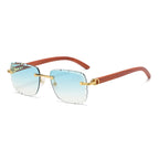 (6 PACK) Wholesale Sunglasses New Arrival Wood Grain Fashion Square Cut Edge Rimless Unique Street 2023 - BulkSunglassesWholesale.com - Gradient Green