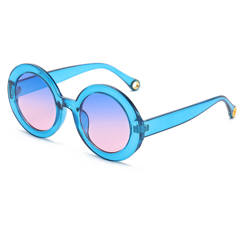 (6 PACK) Wholesale Sunglasses Fashion Round Colorful Unisex Street Trendy 2023 - BulkSunglassesWholesale.com - Blue Frame Blue Pink