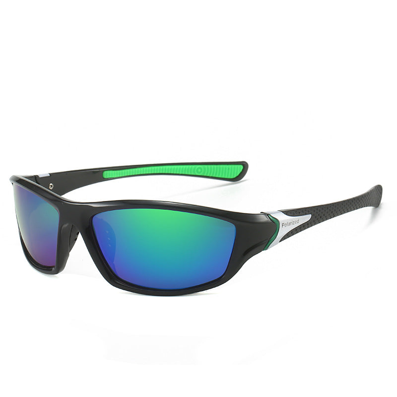 (12 PACK) Wholesale Sports Sunglasses 2023 - BulkSunglassesWholesale.com - Black Frame Green Temple Green Mirrored