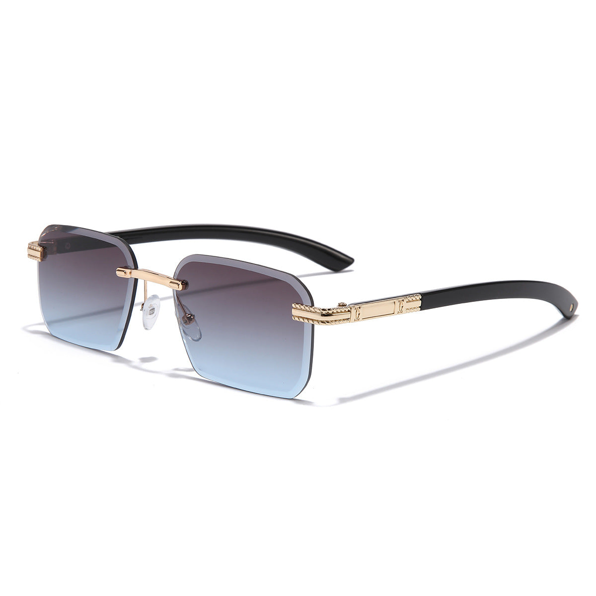 (6 PACK) Wholesale Sunglasses New Arrival Cut Edge Rimless Square Small Women Fashion 2023 - BulkSunglassesWholesale.com - Gold Frame Blue Black Lens Frame