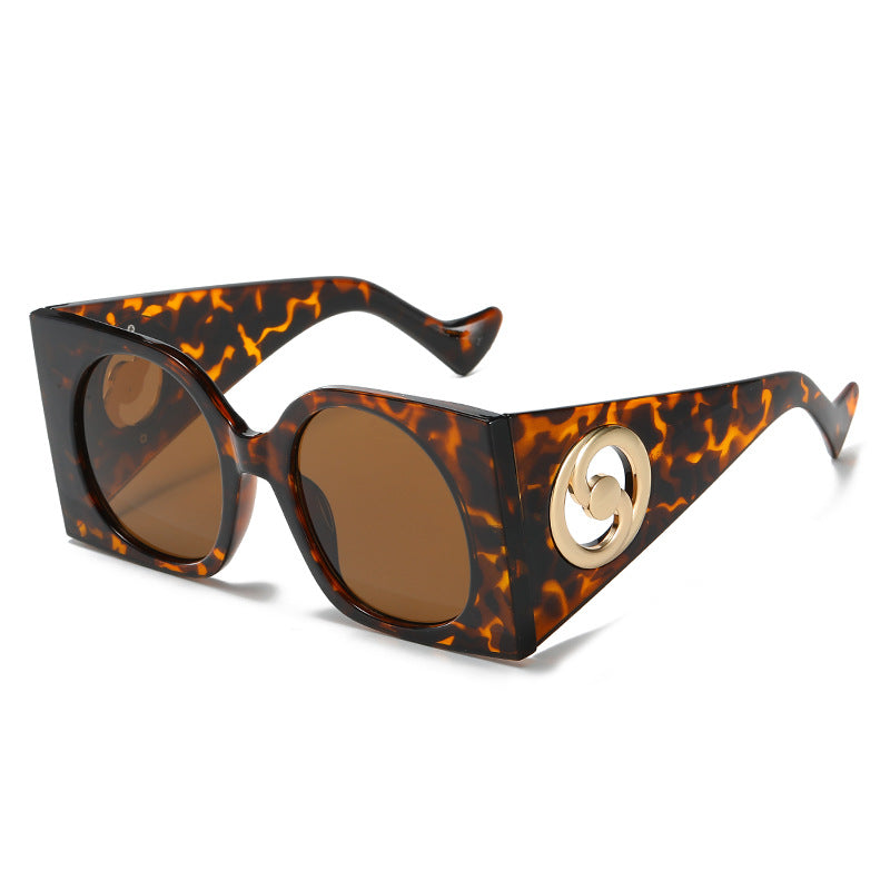 (6 PACK) Wholesale Sunglasses Oversized Women Round Jelly Fashion Vintage Unique 2023 - BulkSunglassesWholesale.com - Leopard Print Frame Tea Lens