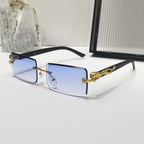(6 PACK) Wholesale Sunglasses New Arrival Rimless Square Cut Edge Unique Fashion 2024 - BulkSunglassesWholesale.com - Gradient Blue Lens