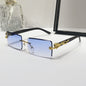 (6 PACK) Wholesale Sunglasses New Arrival Rimless Square Cut Edge Unique Fashion 2024 - BulkSunglassesWholesale.com - Gradient Blue Lens