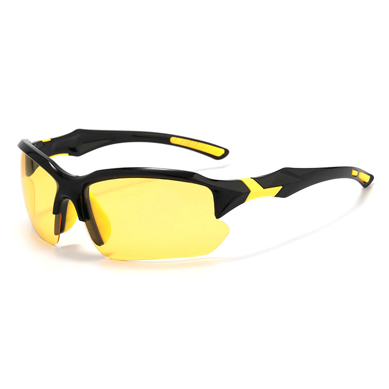 (12 PACK) Wholesale Sports Sunglasses Polarized Cycling Outdoor Sport Semirimless Unisex 2024 - BulkSunglassesWholesale.com - Black Frame Night Vision Lens Yellow Temple
