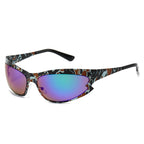 (6 PACK) Wholesale Sunglasses New Arrival Cat Eye Unique Fashion Cycling Sport 2023 - BulkSunglassesWholesale.com - Black Frame Green Mirrored