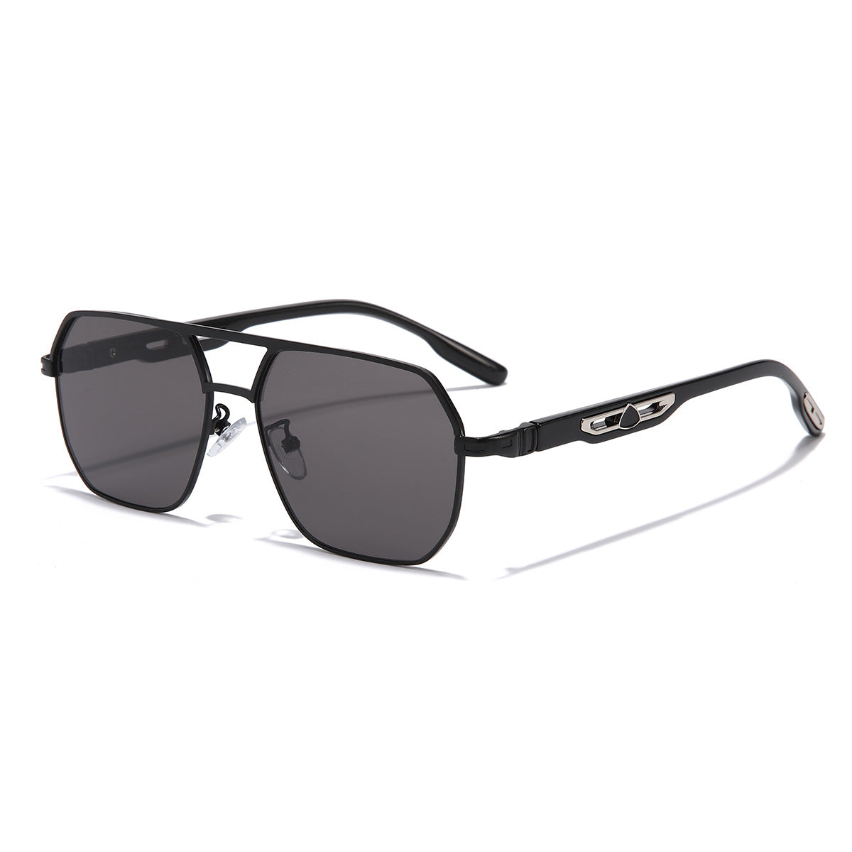 (6 PACK) Wholesale Sunglasses New Arrival Polygon Double Bridge Unisex Fashion 2023 - BulkSunglassesWholesale.com - Black Frame Black Black Lens Gradient