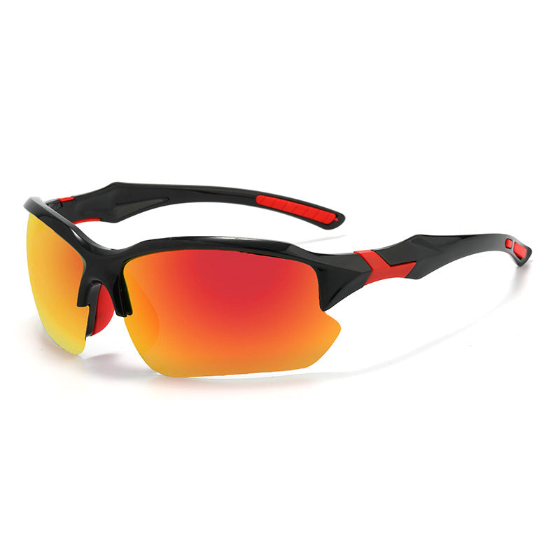 (12 PACK) Wholesale Sports Sunglasses Polarized Cycling Outdoor Sport Semirimless Unisex 2024 - BulkSunglassesWholesale.com - Black Frame Red Mirrored Lens Red Temple
