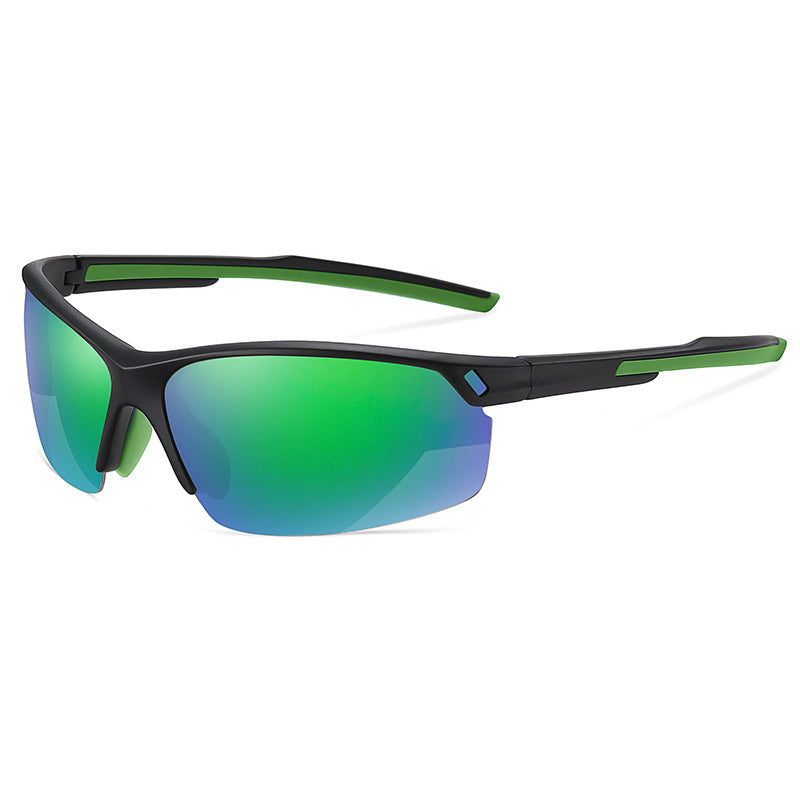 (6 PACK) Wholesale Sports Sunglasses 2023 - BulkSunglassesWholesale.com - Black Frame Green Mirrored