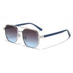 (6 PACK) Wholesale Sunglasses New Arrival Metal Double Bridge Men Oversized Women 2023 - BulkSunglassesWholesale.com - Silver Frame Blue Black Lens Gradient
