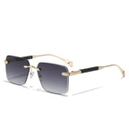 (6 PACK) Wholesale Sunglasses Metal New Arrival Small Cut Edge Rimless Women Men Fashion 2023 - BulkSunglassesWholesale.com - Gold Frame Gradient Grey Gold