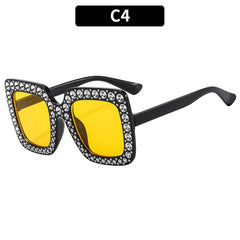 (6 PACK) Wholesale Sunglasses Fashion New Arrival Oversized Rhinestone Street Trendy 2023 - BulkSunglassesWholesale.com - Black Frame Yellow Lens
