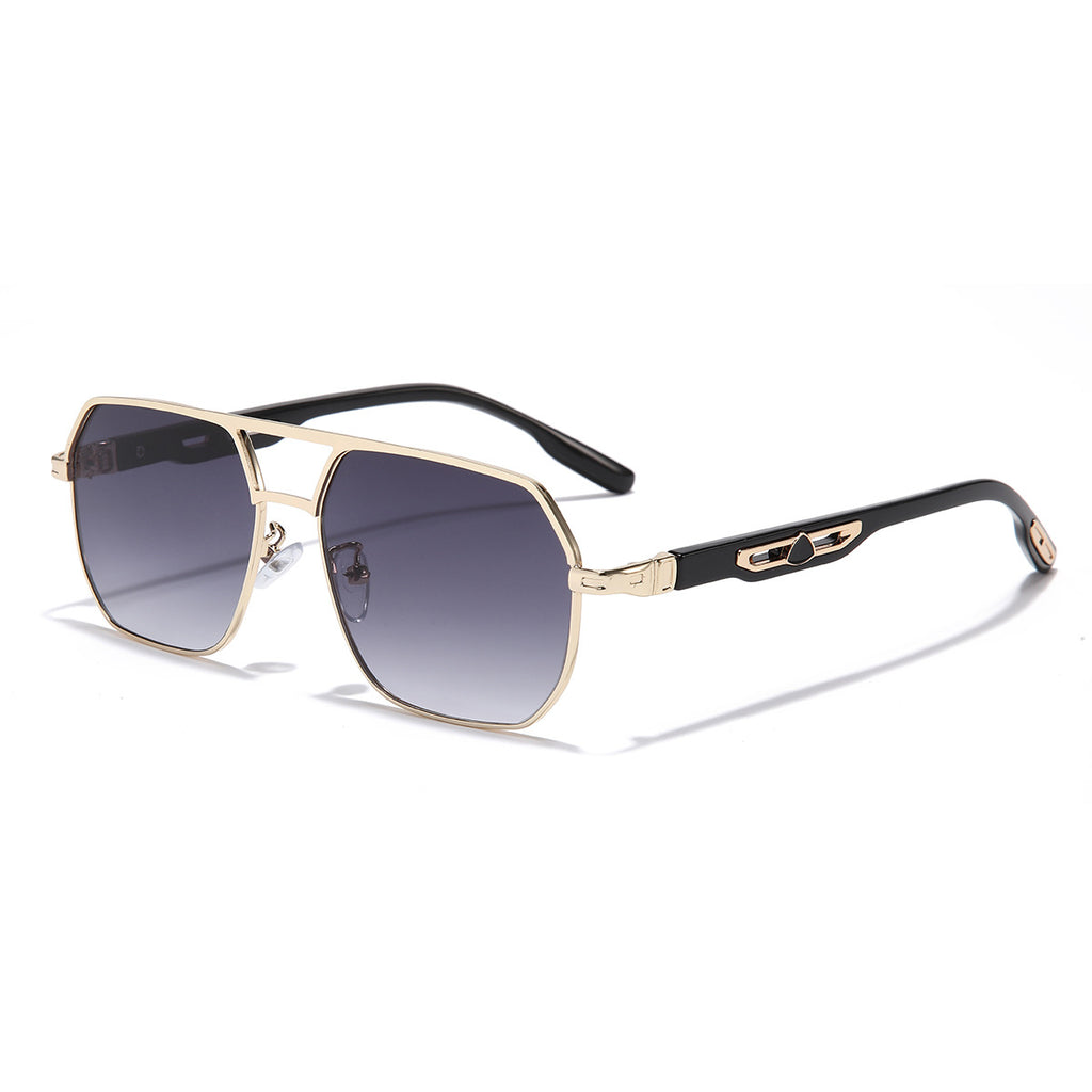 (6 PACK) Wholesale Sunglasses New Arrival Polygon Double Bridge Unisex Fashion 2023 - BulkSunglassesWholesale.com - Gold Frame Gradient Black Lens Gradient