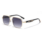 (6 PACK) Wholesale Sunglasses New Arrival Polygon Double Bridge Unisex Fashion 2023 - BulkSunglassesWholesale.com - Gold Frame Gradient Black Lens Gradient