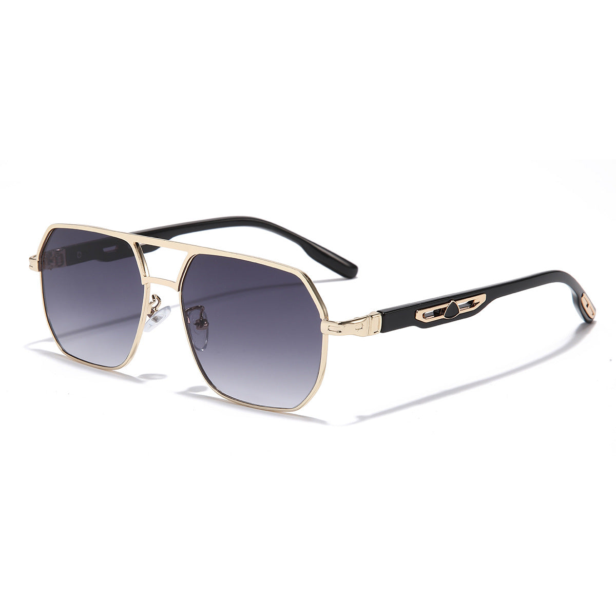 (6 PACK) Wholesale Sunglasses New Arrival Polygon Double Bridge Unisex Fashion 2023 - BulkSunglassesWholesale.com - Gold Frame Gradient Black Lens Gradient