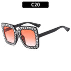 (6 PACK) Wholesale Sunglasses New Arrival Square Rhinestone Fashion Vintage Trendy 2023 - BulkSunglassesWholesale.com - Shiny Black Frame Gradient Red Lens