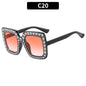 (6 PACK) Wholesale Sunglasses New Arrival Square Rhinestone Fashion Vintage Trendy 2023 - BulkSunglassesWholesale.com - Shiny Black Frame Gradient Red Lens