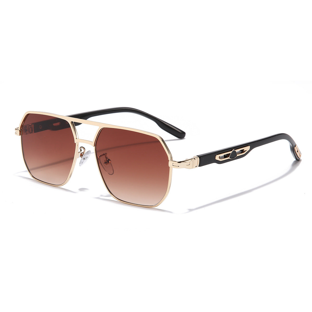 (6 PACK) Wholesale Sunglasses New Arrival Polygon Double Bridge Unisex Fashion 2023 - BulkSunglassesWholesale.com - Gold Frame Gradient Tea Lens Gradient