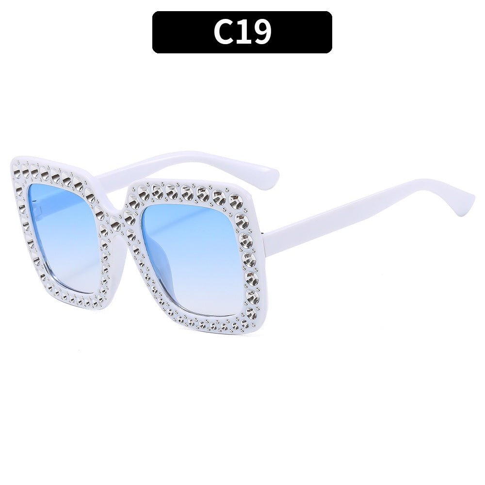 (6 PACK) Wholesale Sunglasses New Arrival Square Rhinestone Fashion Vintage Trendy 2023 - BulkSunglassesWholesale.com - White Frame Gradient Blue Lens