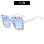 (6 PACK) Wholesale Sunglasses New Arrival Square Rhinestone Fashion Vintage Trendy 2023 - BulkSunglassesWholesale.com - White Frame Gradient Blue Lens