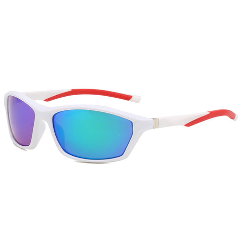 (12 PACK) Wholesale Sports Sunglasses 2023 - BulkSunglassesWholesale.com - White Frame Green Mirrored
