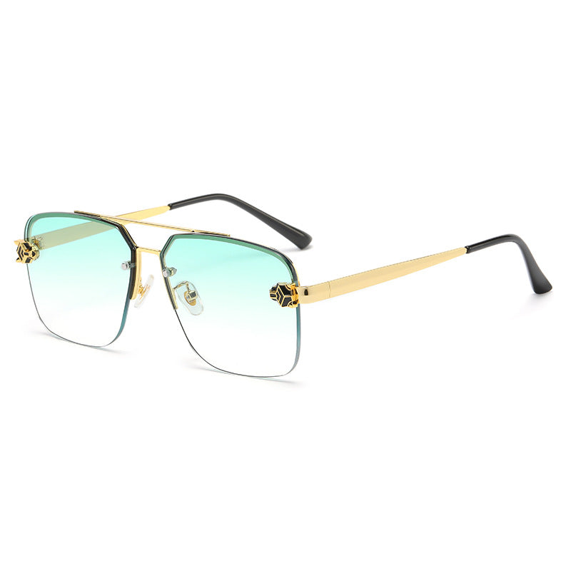 (6 PACK) Wholesale Sunglasses New Arrival Square Double Bridge Fashion Unisex Vintage Leopard Head Metal 2023 - BulkSunglassesWholesale.com - Gold Frame Gradient Green