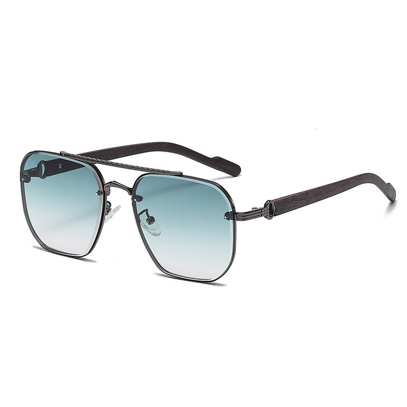 (6 PACK) Wholesale Sunglasses New Arrival Wood Grain Double Bridge Cut Edge Unisex Trendy 2023 - BulkSunglassesWholesale.com - Gunmetal Frame Gradient Green