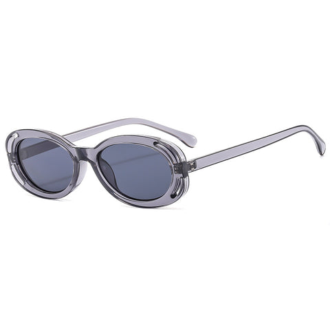 (6 PACK) Wholesale Sunglasses New Arrival Oval Unique Hollow 2023 - BulkSunglassesWholesale.com - Clear Grey