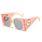 (6 PACK) Wholesale Sunglasses Oversized Women Round Jelly Fashion Vintage Unique 2023 - BulkSunglassesWholesale.com - Pink Tea Frame Black Lens