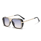 (6 PACK) Wholesale Sunglasses Vintage Metal Double Bridge Unisex Fashion Square Aviator Unique Punk 2023 - BulkSunglassesWholesale.com - Gold Frame Blue Yellow Lens Gradient