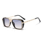 (6 PACK) Wholesale Sunglasses Vintage Metal Double Bridge Unisex Fashion Square Aviator Unique Punk 2023 - BulkSunglassesWholesale.com - Gold Frame Blue Yellow Lens Gradient