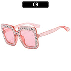 (6 PACK) Wholesale Sunglasses New Arrival Square Rhinestone Fashion Vintage Trendy 2023 - BulkSunglassesWholesale.com - Clear Pink Frame Pink Lens