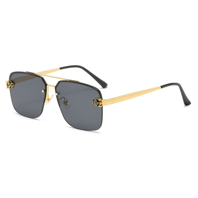 (6 PACK) Wholesale Sunglasses New Arrival Square Double Bridge Fashion Unisex Vintage Leopard Head Metal 2023 - BulkSunglassesWholesale.com - Gold Frame Grey Hover Image